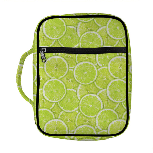 Green Lime Slices Pattern Print Front Pocket Bible Bag