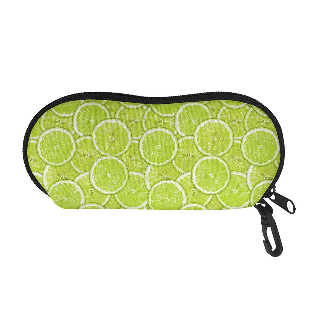 Green Lime Slices Pattern Print Glasses Case