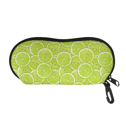 Green Lime Slices Pattern Print Glasses Case