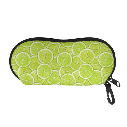 Green Lime Slices Pattern Print Glasses Case