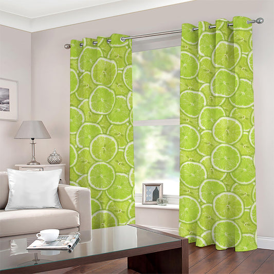 Green Lime Slices Pattern Print Grommet Curtains