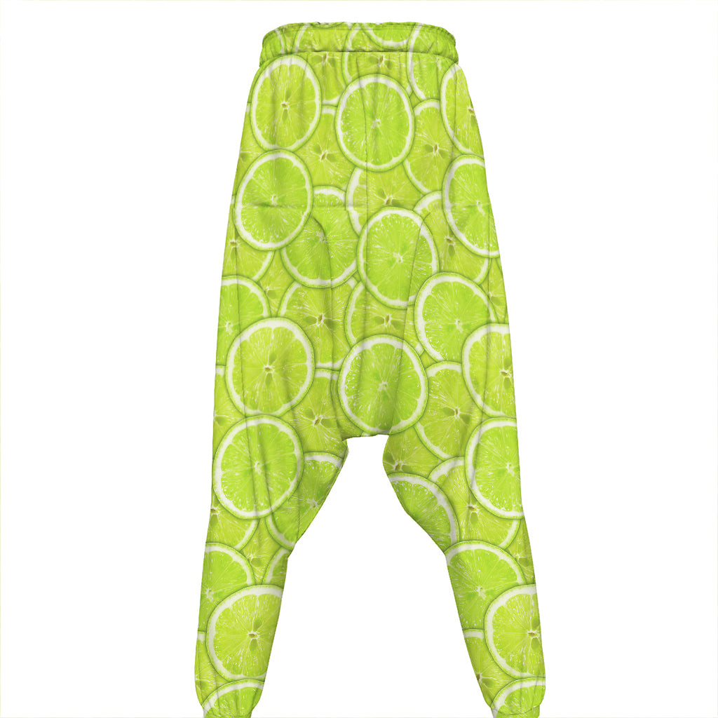 Green Lime Slices Pattern Print Hammer Pants