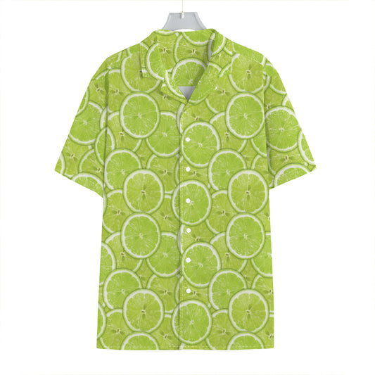 Green Lime Slices Pattern Print Hawaiian Shirt
