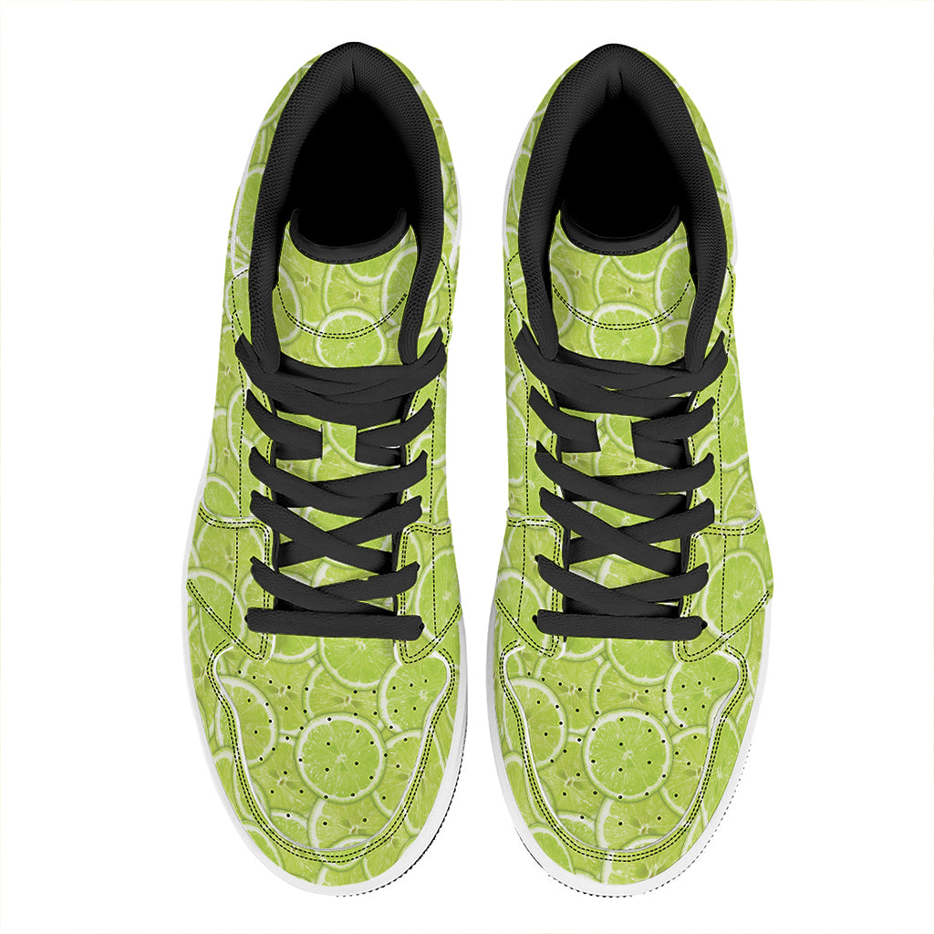 Green Lime Slices Pattern Print High Top Leather Sneakers