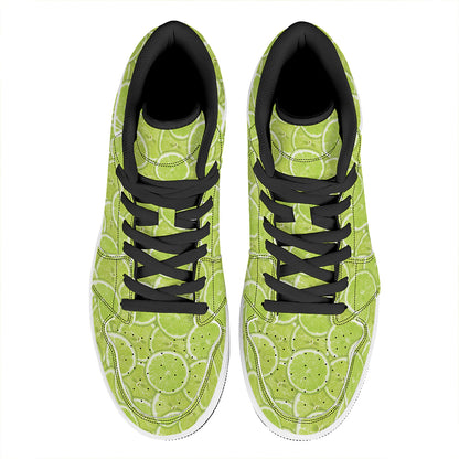 Green Lime Slices Pattern Print High Top Leather Sneakers