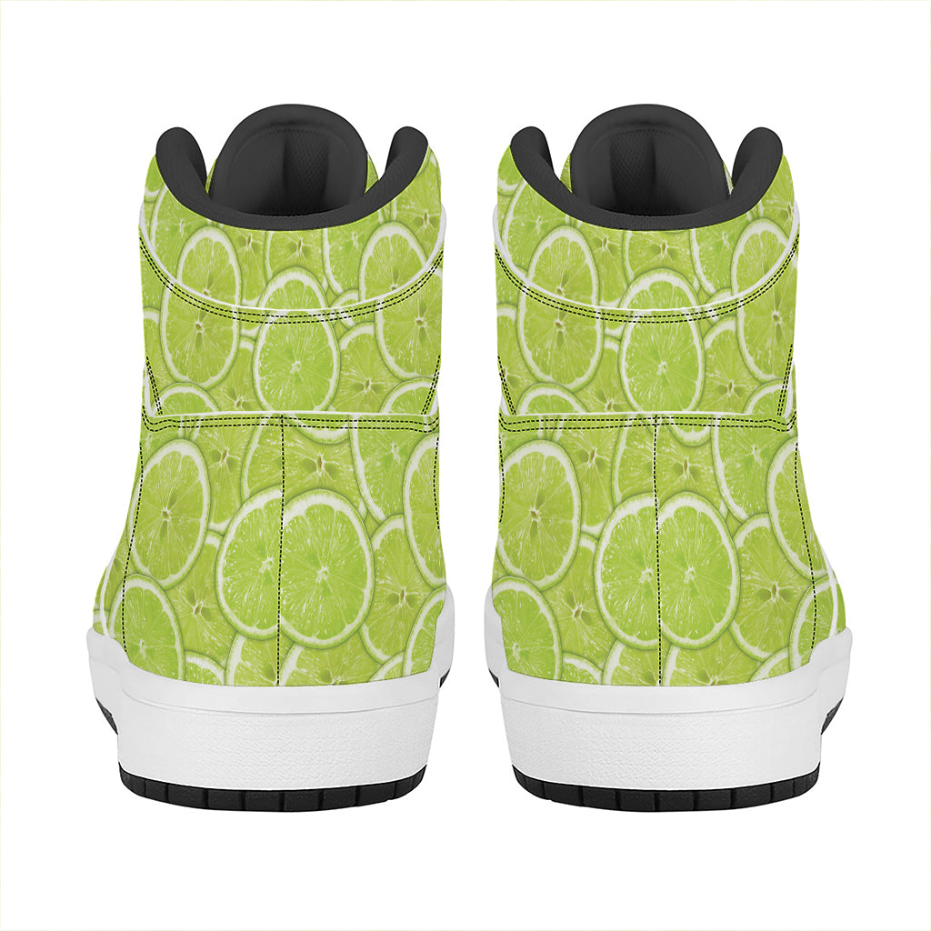 Green Lime Slices Pattern Print High Top Leather Sneakers
