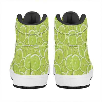 Green Lime Slices Pattern Print High Top Leather Sneakers