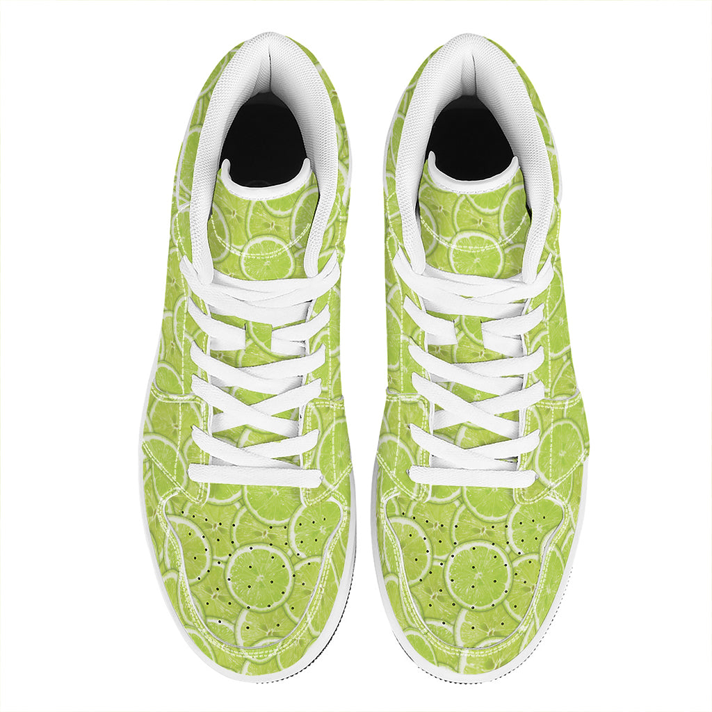 Green Lime Slices Pattern Print High Top Leather Sneakers