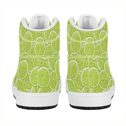 Green Lime Slices Pattern Print High Top Leather Sneakers