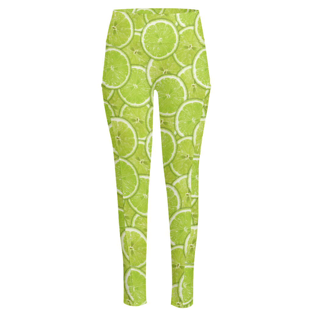 Green Lime Slices Pattern Print High-Waisted Pocket Leggings