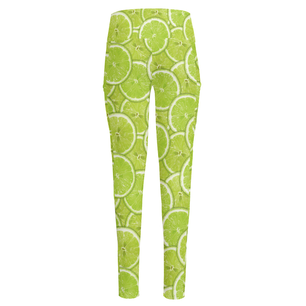 Green Lime Slices Pattern Print High-Waisted Pocket Leggings