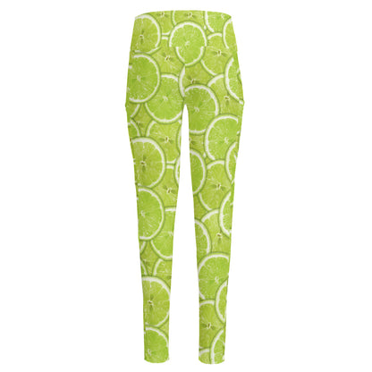 Green Lime Slices Pattern Print High-Waisted Pocket Leggings