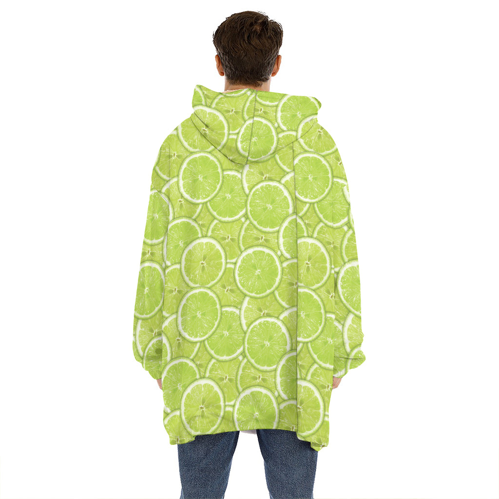 Green Lime Slices Pattern Print Hoodie Blanket