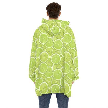 Green Lime Slices Pattern Print Hoodie Blanket