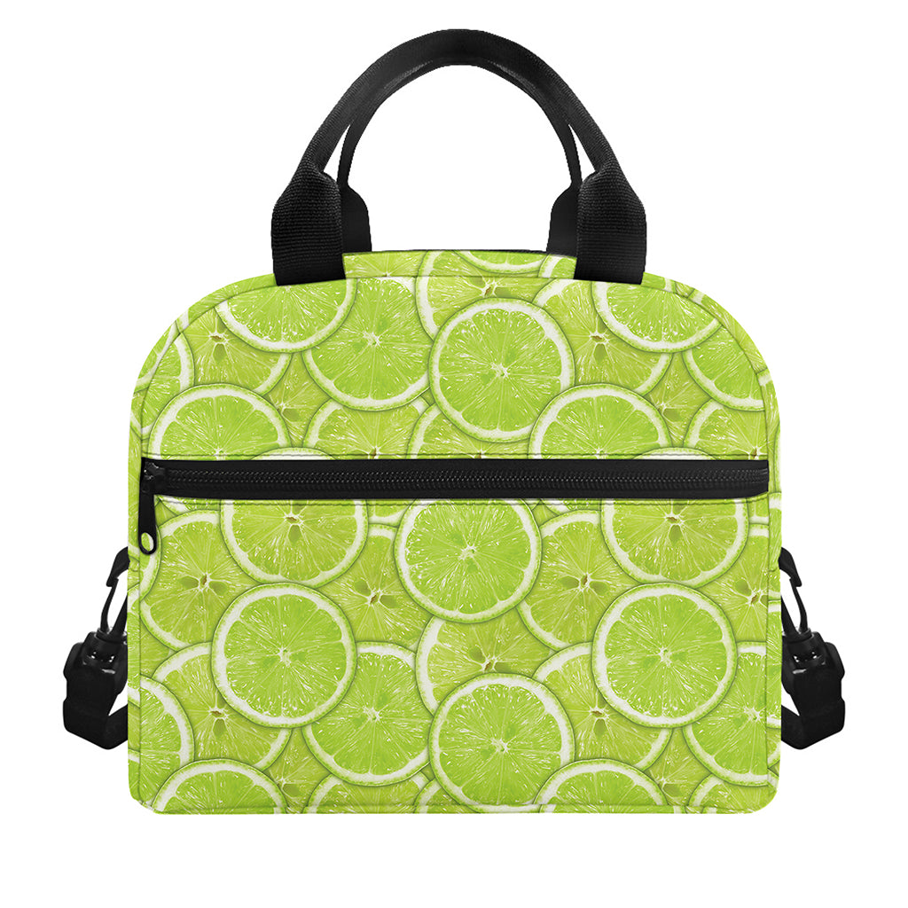 Green Lime Slices Pattern Print Insulated Lunch Bag