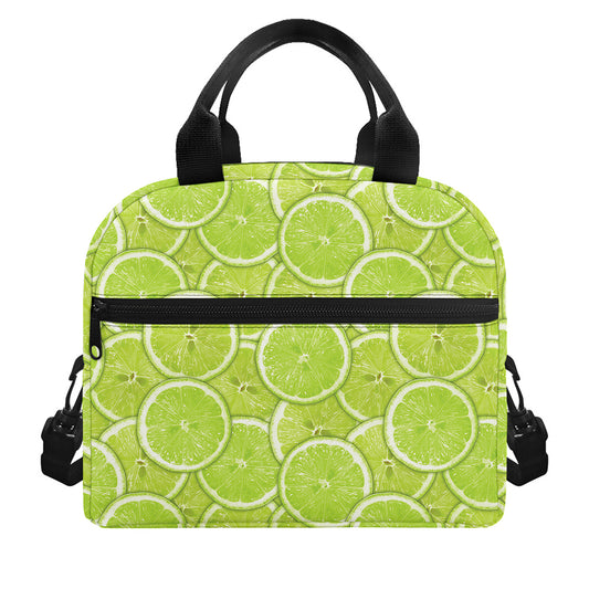 Green Lime Slices Pattern Print Insulated Lunch Bag