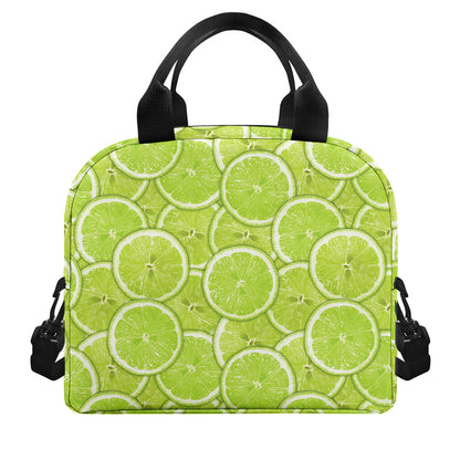Green Lime Slices Pattern Print Insulated Lunch Bag