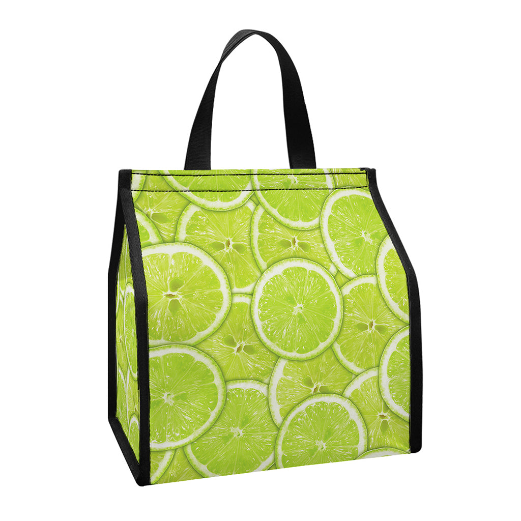 Green Lime Slices Pattern Print Insulated Lunch Tote