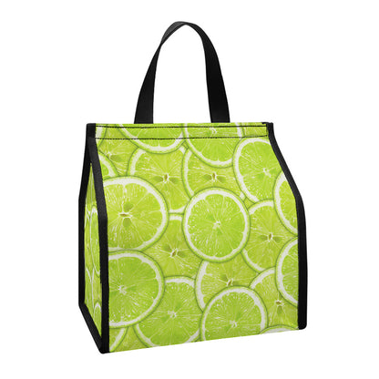 Green Lime Slices Pattern Print Insulated Lunch Tote