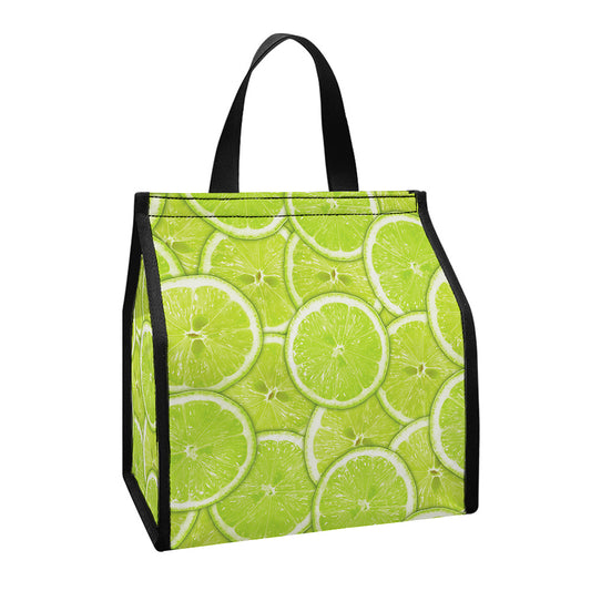 Green Lime Slices Pattern Print Insulated Lunch Tote