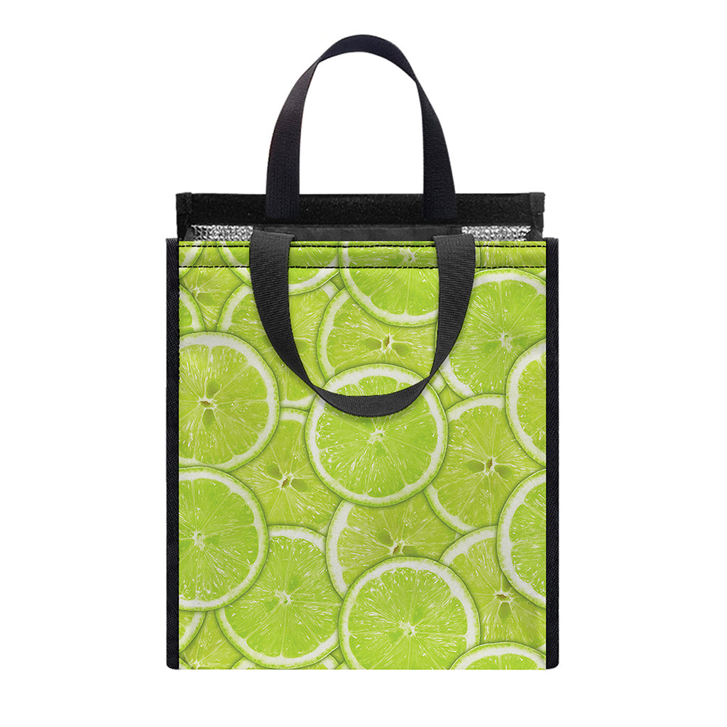 Green Lime Slices Pattern Print Insulated Lunch Tote