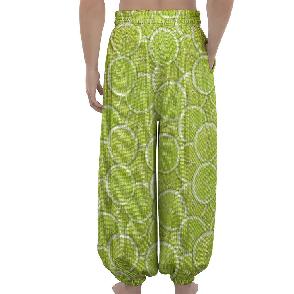 Green Lime Slices Pattern Print Lantern Pants