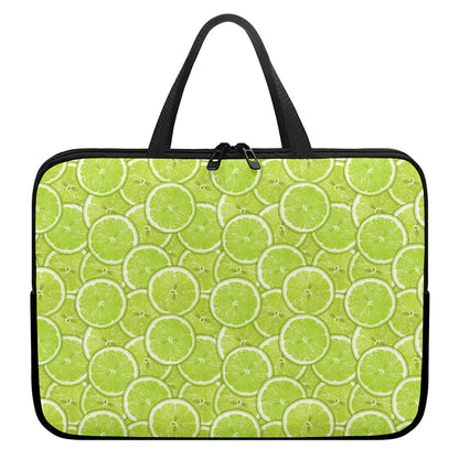 Green Lime Slices Pattern Print Laptop Sleeve With Handle