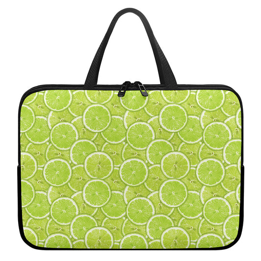 Green Lime Slices Pattern Print Laptop Sleeve With Handle