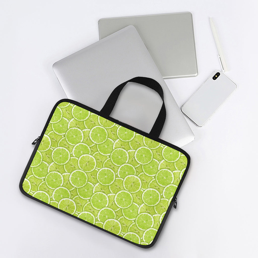Green Lime Slices Pattern Print Laptop Sleeve With Handle