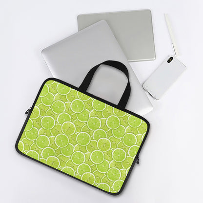 Green Lime Slices Pattern Print Laptop Sleeve With Handle