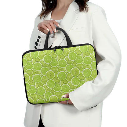 Green Lime Slices Pattern Print Laptop Sleeve With Handle