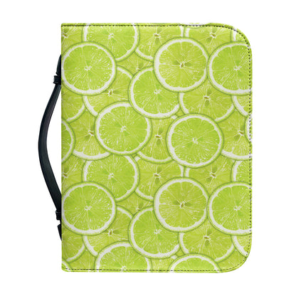 Green Lime Slices Pattern Print Leather Bible Cover