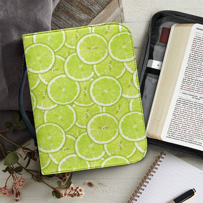 Green Lime Slices Pattern Print Leather Bible Cover
