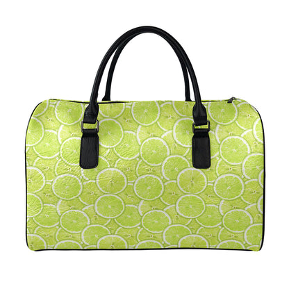 Green Lime Slices Pattern Print Leather Duffle Bag
