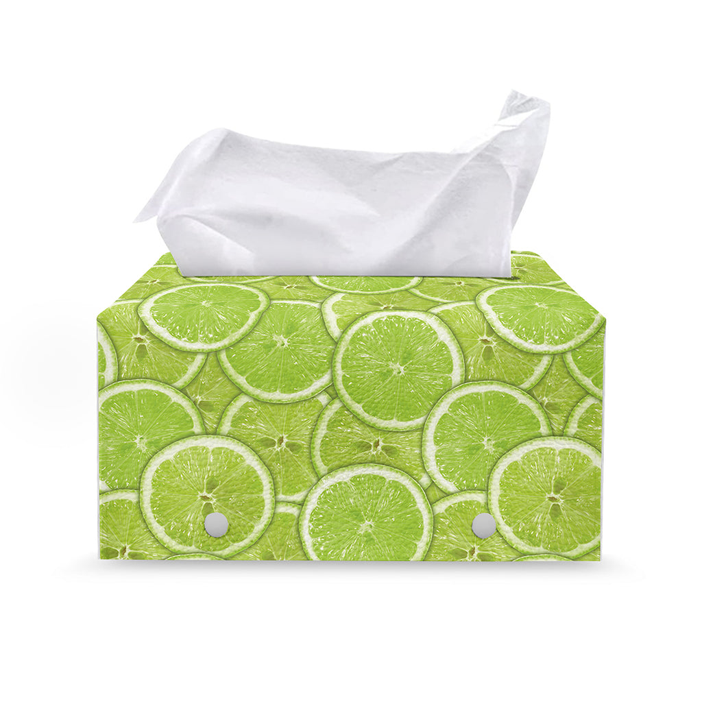 Green Lime Slices Pattern Print Leather Tissue Box Cover