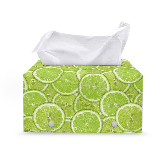 Green Lime Slices Pattern Print Leather Tissue Box Cover