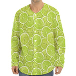 Green Lime Slices Pattern Print Long Sleeve Baseball Jersey