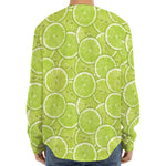 Green Lime Slices Pattern Print Long Sleeve Baseball Jersey