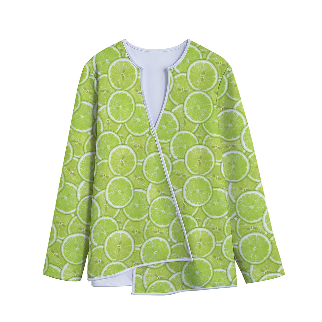 Green Lime Slices Pattern Print Long Sleeve Short Coat