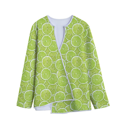 Green Lime Slices Pattern Print Long Sleeve Short Coat