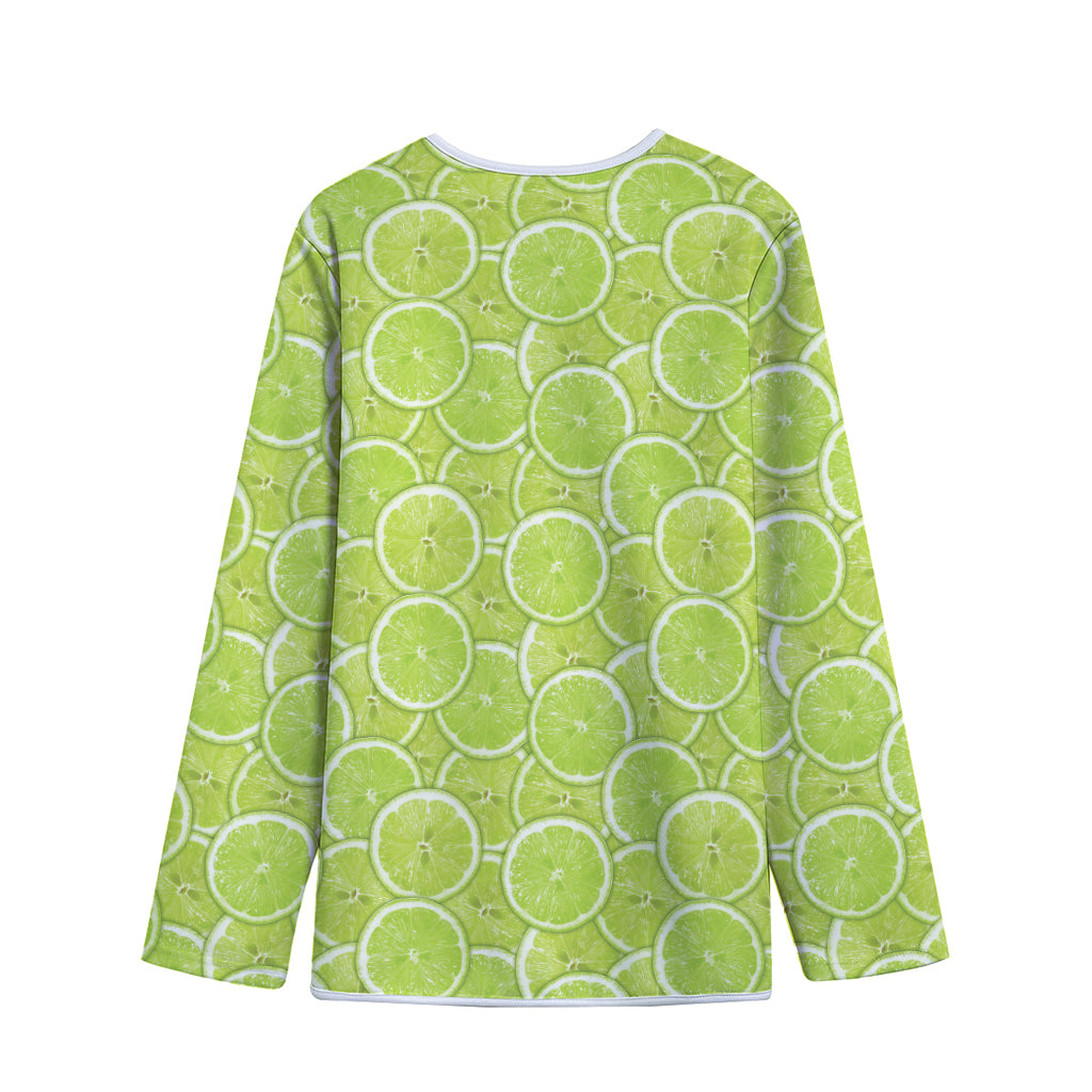 Green Lime Slices Pattern Print Long Sleeve Short Coat