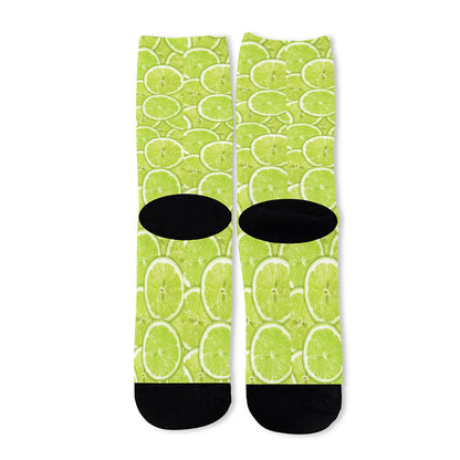Green Lime Slices Pattern Print Long Socks