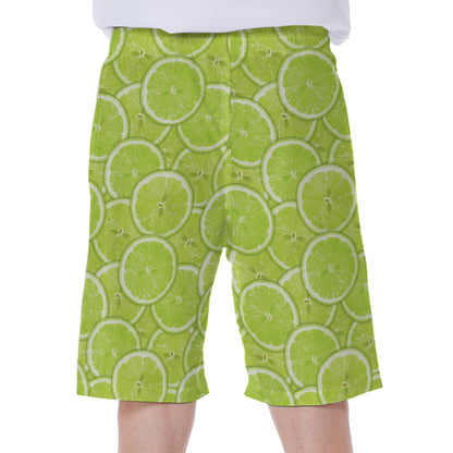 Green Lime Slices Pattern Print Men's Beach Shorts