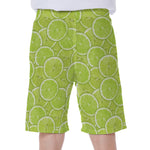 Green Lime Slices Pattern Print Men's Beach Shorts