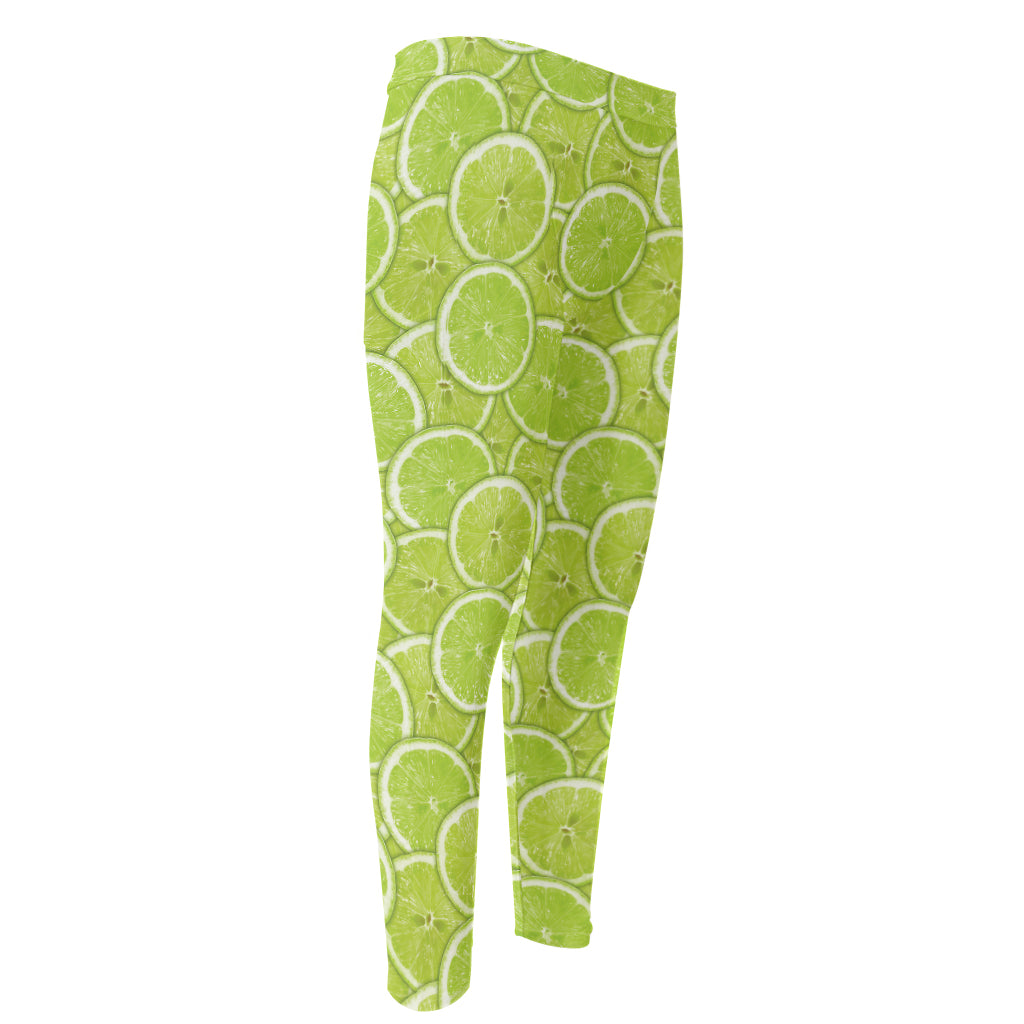 Green Lime Slices Pattern Print Men's Compression Pants