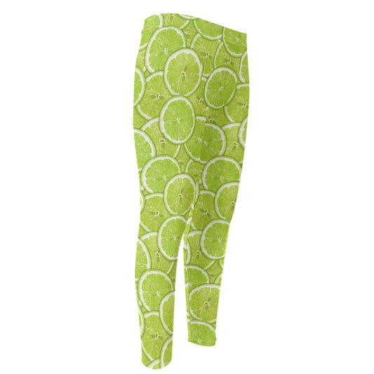 Green Lime Slices Pattern Print Men's Compression Pants