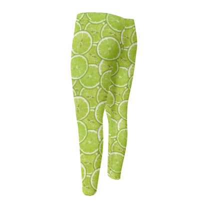 Green Lime Slices Pattern Print Men's Compression Pants