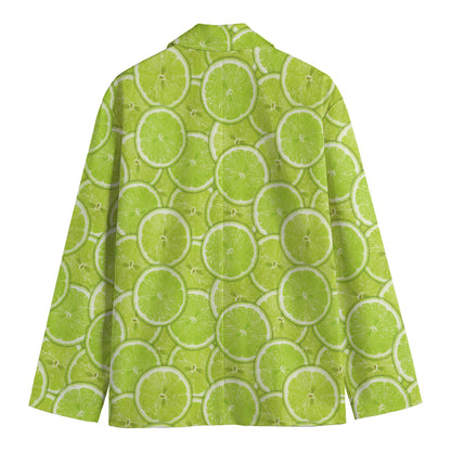 Green Lime Slices Pattern Print Men's Cotton Blazer