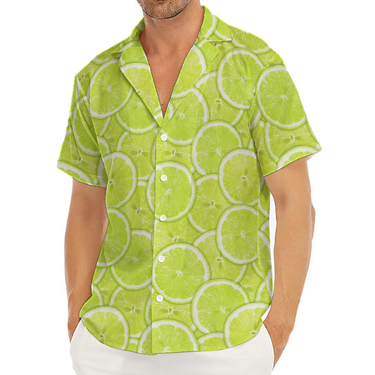 Green Lime Slices Pattern Print Men's Deep V-Neck Shirt