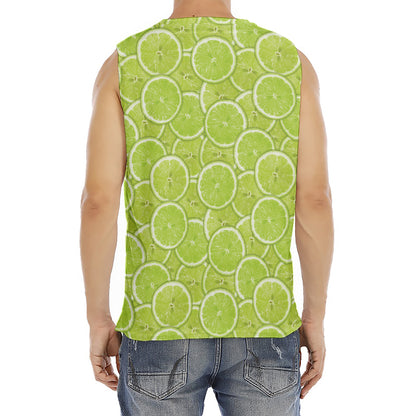 Green Lime Slices Pattern Print Men's Fitness Tank Top